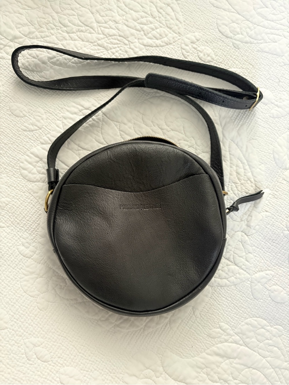 Portland Leather Black Round Crossbody Bag with Adjustable Strap